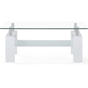 Glossy White Coffee Table - Clear, Frosted, Glossy White Legs