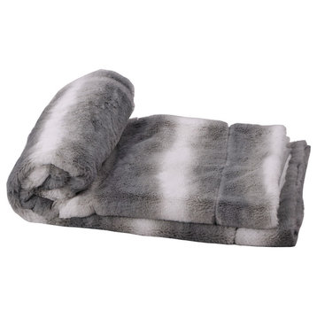 Beckie Stripe Faux Fur Throw Blanket With Micromink Back, Gray Flannel, 50"x60"