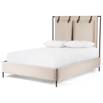 Leigh Modern Velvet Sand Queen Bed