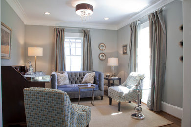Example of a mid-sized classic enclosed dark wood floor living room design in DC Metro with a bar, gray walls, no fireplace and no tv