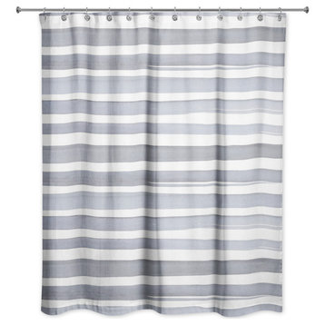 Blue and White Watercolor Stripe 71 x 74 Shower Curtain