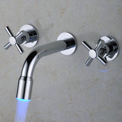 Contemporary Color Changing LED Waterfall Widespread Bathroom Sink Faucet T0457F - Bathroom Sink Faucets