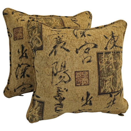 18" Double-Corded Jacquard Chenille Square Throw Pillows, Set of 2, Calligraphy