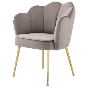 Contemporary Dining Chair, Velvet Upholstery With Scalloped Shaped Back, Blush