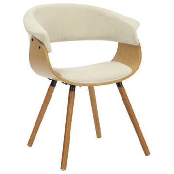Mid-Century Fabric and Bentwood Accent/Dining Chair, Beige and Natural