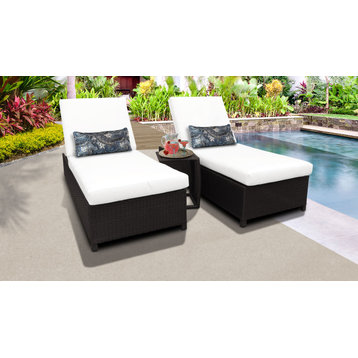 Barbados Wheeled Chaise Set of 2 Wicker Patio Furniture and Side Table in White