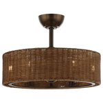 Whoselamp - 24 in. Indoor Bronze Gold Farmhouse Rattan Caged Ceiling Fan with Remote Kit - Look no further for a ceiling fan with lights and style than this 24.2 in. indoor cage fan ideal for a variety of style settings. Light sources glow from within a cottage bronze gold farmhouse rattan shade for an illumination sure to warm any living space. Blades rotate within the cage design to offer a cool downdraft in the summer or a warm updraft in the winter for year-round comfort.