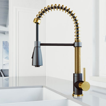 VIGO Brant Pull-Down Kitchen Faucet, Matte Gold/Matte Black, Without Extras