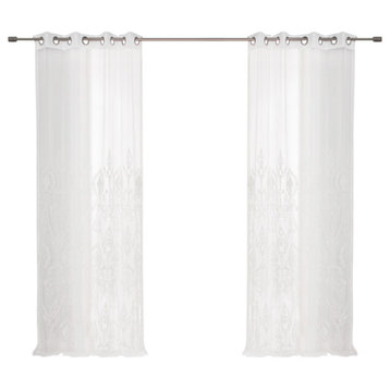 Sheer Trellis Grommet Curtains White, 52"w X 96"l