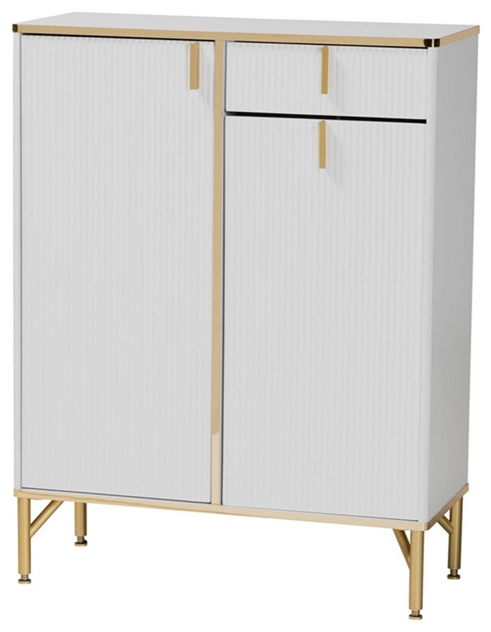 Baxton Studio Lilac Modern Glam White Wood and Gold Metal 2Door Shoe