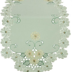 Xia Home Fashions - Emerald Daisy Embroidered Cutwork Table Runner - Table Runners