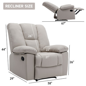Yingj 38" W White Technical Leather Manual Recliner With Storage