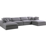 Meridian Furniture - Serene Linen Textured Fabric Deluxe Comfort 6-Piece U-Shaped Sectional, Gray - There's lots to love about the Serene linen textured deluxe cloud-like comfort modular collection, and this piece is not an exception. The soft Gray linen textured fabric is cozy and sleek to the touch while the overstuffed down/feather cushions provide gentle support so you can relax and unwind like a VIP. Customize your seating with this modular set by adding the pieces you like most. Latches under each piece make it easy to snap them into position for a look that's modern yet welcoming.