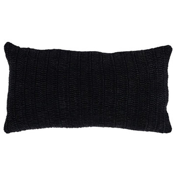Kosas Home Nakeya 14x26" Knitted Belgian Flax Linen Fabric Throw Pillow in Black