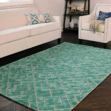 Sosa Over Tufted Wool Area Rug, Turquoise With Nude