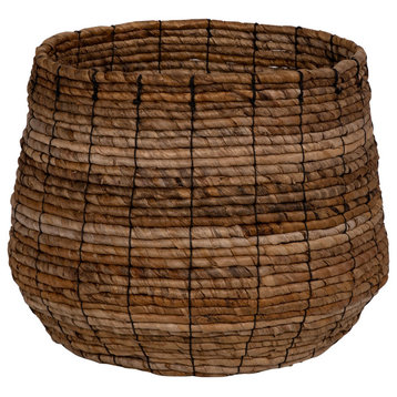 Irina Banana Fiber and Black Cotton Rope Hand Woven Belly Shaped Storage Basket