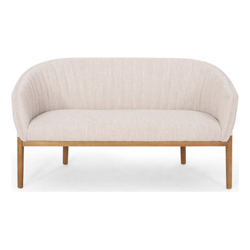 Deborah Mid-Century Fabric Loveseat, Beige, Brown