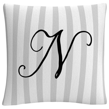 Gray Striped Ornate Letter Script N By Abc Decorative Throw Pillow