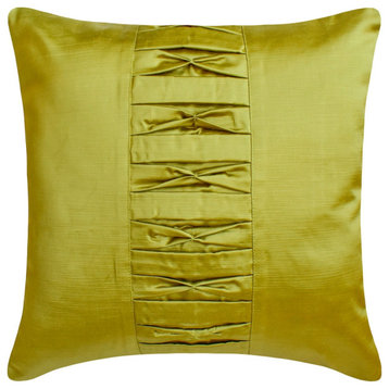 Chartreuse Satin Pintucks, Textured 26"x26" Throw Pillow Cover-Chartreuse Pleats