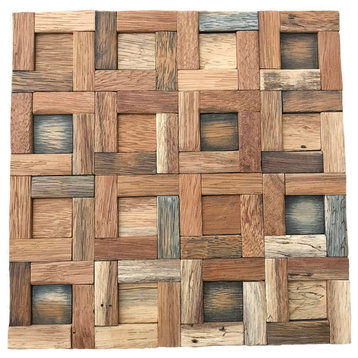 11 7/8"Wx11 7/8"Hx3/4"P Freeport Boat Wood Mosaic Wall Tile, Natural Finish