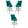 Home Square 30" Wood Bar Stool in Teal Blue & White - Set of 3