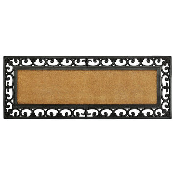 Natural Black Moulded Rubber Coir Irongate Doormat, 18"x48"