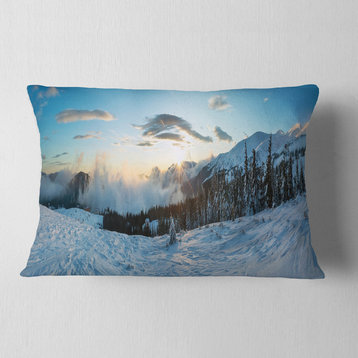 Morning Winter Carpathian Mountains Landscape Printed Throw Pillow, 12"x20"