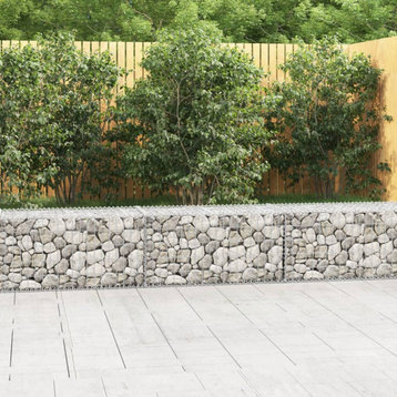 vidaXL Gabion Wall with Covers Galvanized Steel 118"x19.7"x19.7" Garden Fence
