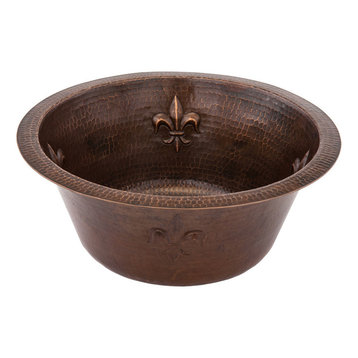 16" Round Copper Bar Sink With Fleur De Lis and 2" Drain Size, 2"