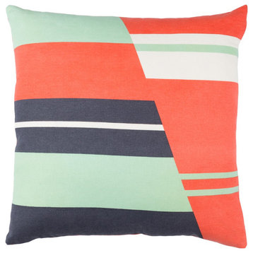 Lina by Surya Pillow Cover, Bright Orange/Charcoal/Mint, 18' x 18'