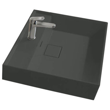 Square Matte Black Ceramic Wall Mounted or Drop In Sink, One Hole