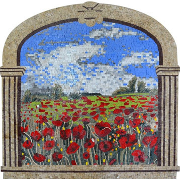Mosaic Artwork, Poppy Flowers, 47"x47"