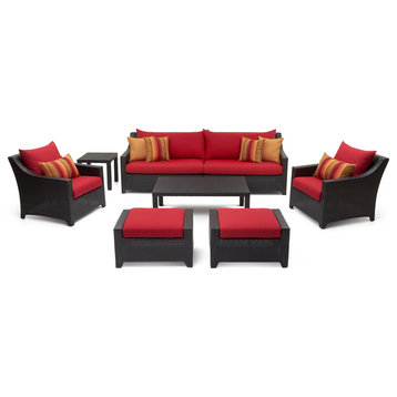 Deco 8 Piece Sunbrella Outdoor Patio Sofa and Club Chair Deep Seating Set, Vibrant Red
