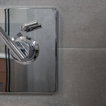 Chrome Shower Fixture in Small Modern Bathroom