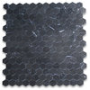 Nero Marquina 3 inch Hexagon Mosaic Tile Honed Black Marble, 1 sheet