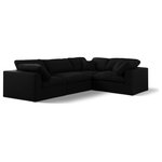 Meridian Furniture - Serene Linen Textured Fabric Deluxe Comfort 4-Piece L-Shaped Sectional, Black - There's lots to love about the Serene linen textured deluxe cloud-like comfort modular collection, and this piece is not an exception. The soft black linen textured fabric is cozy and sleek to the touch while the overstuffed down/feather cushions provide gentle support so you can relax and unwind like a VIP. Customize your seating with this modular set by adding the pieces you like most. Latches under each piece make it easy to snap them into position for a look that's modern yet welcoming.