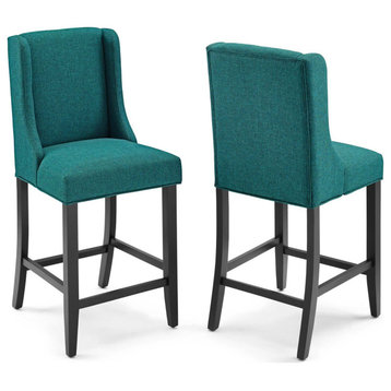 Baron Counter Stool Upholstered Fabric Set of 2 Teal