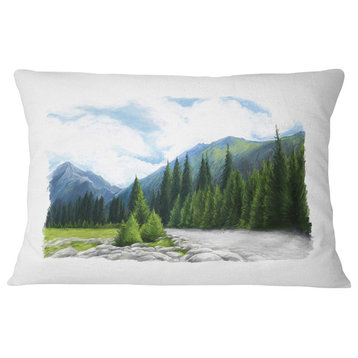 Happy Summer Pastures in Mountains Landscape Printed Throw Pillow, 12"x20"