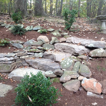 Woodland Garden with Stone Walls and Steps