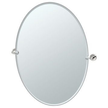 Glam Frameless Oval Mirror, Polished Nickel, 32"