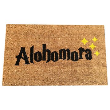 Hand Painted "Harry Potter Alohomora" Doormat, Black/Yellow