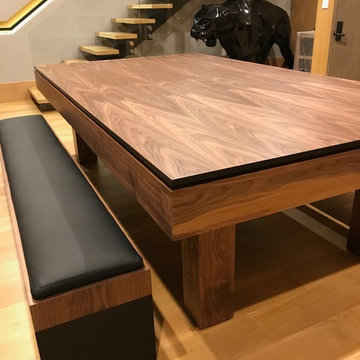 Walnut pool table with a ping pong and dining coversion top