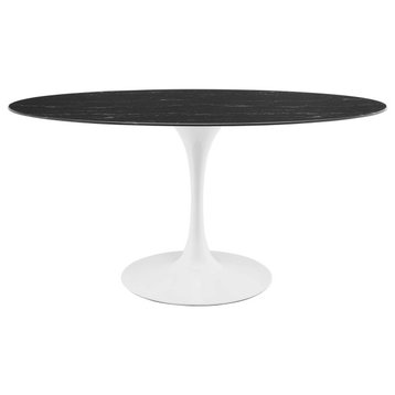 60" Dining Table, Round, Black White, Artificial Marble, Metal, Modern