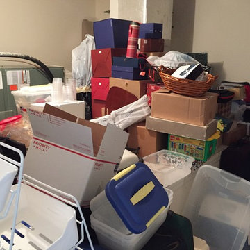 BEFORE: Attic crawl space clutter
