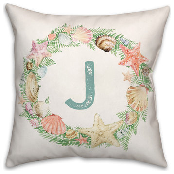 Coastal Christmas Monogram J 18x18 Spun Poly Pillow