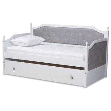 Piper Gray Upholstered White Wood Twin Daybed With Trundle