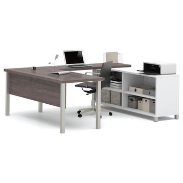 Bestar Pro-Linea U-Desk, White And Bark Gray