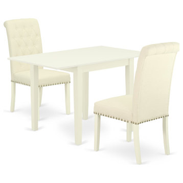 Wooden Dining Set 3 Pc, Two Chairs For, Table, Light Beige Color