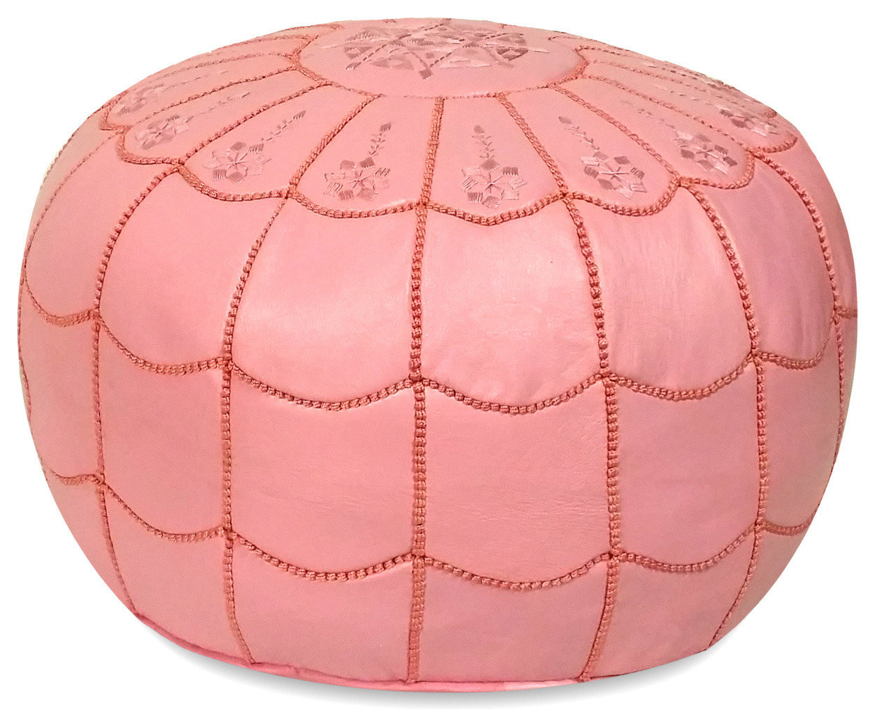 Moroccan Leather Stuffed Pouf, Pink