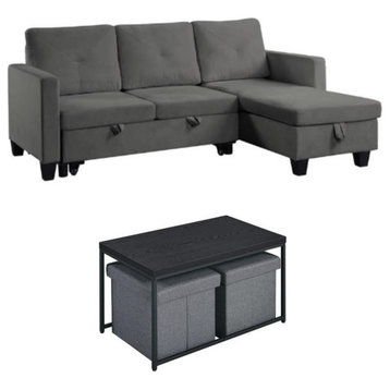 Home Square 4-Piece Set with Velvet Sleeper Sofa & Coffee Table Set